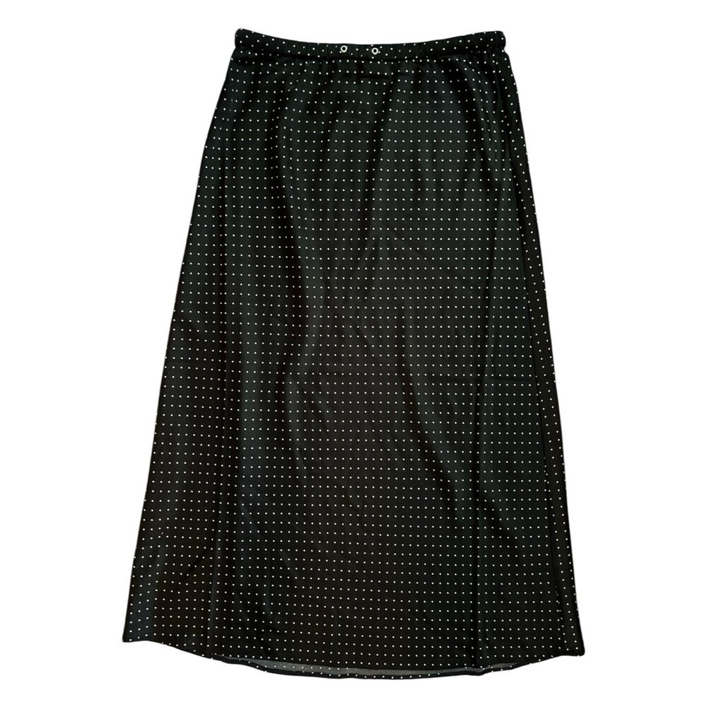 Rachel Zoe Black White Polka Dot Satin Maxi Skirt Size 8 Elastic Waist